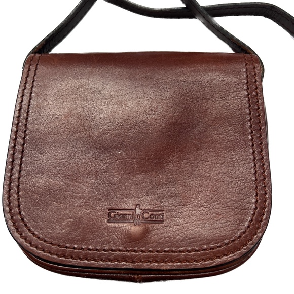 Gianni Conti Crossbody Bag Leather Flap Brown Small Long Strap Magnetic Snap - Picture 1 of 8